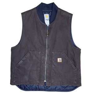 Carhartt V02 Duck Work Vest Large Dark Brown Quilted Lined USA Made